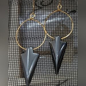 Gold Circle with Hermatite Arrow Crafted Earrings